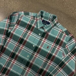 Ralph Lauren Teal Red Plaid button up dress shirt size 2XL
